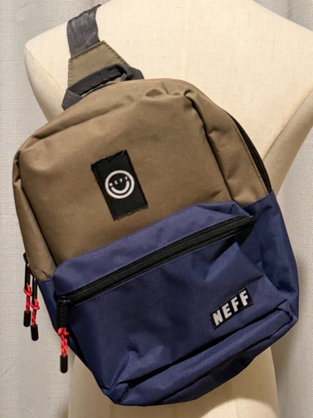 Neff Colorblock Sling Backpack Bag Blue Tan Green OS